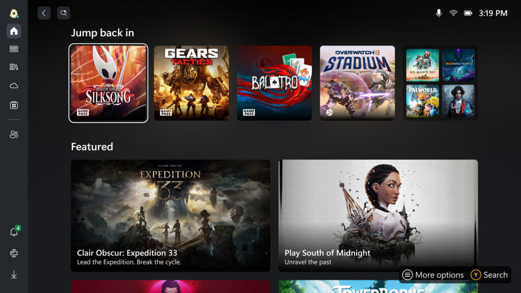 ROG Xbox Ally Home Screen