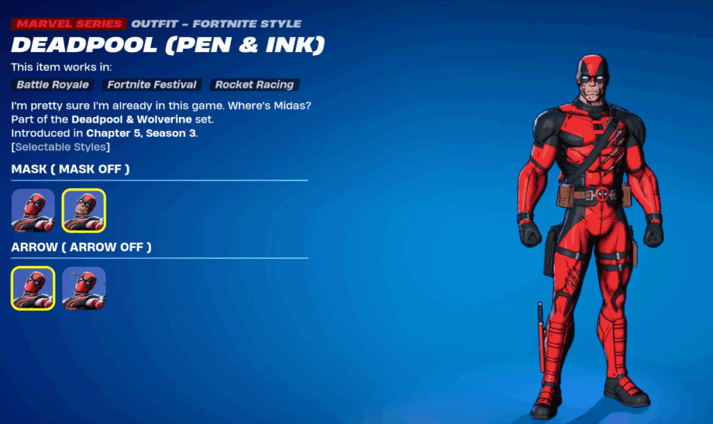 Deadpool Pen and Ink Fortnite Skin 