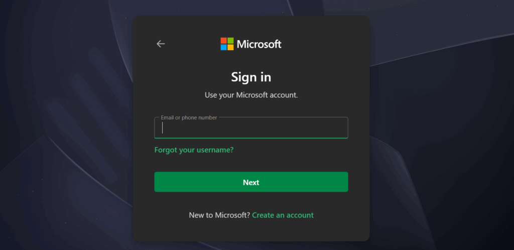 Microsoft sign in