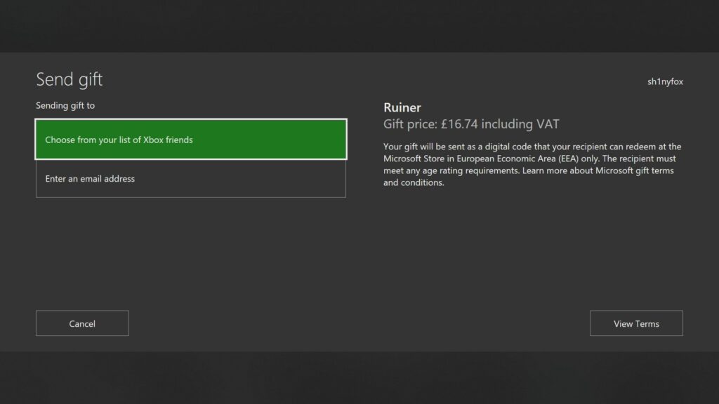 how to gift Xbox gift card