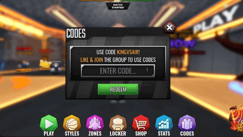 Basketball Zero Redeem Code Window