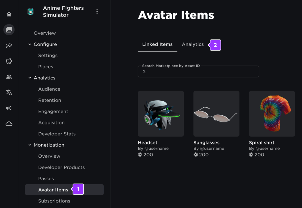 Avatar items in Roblox