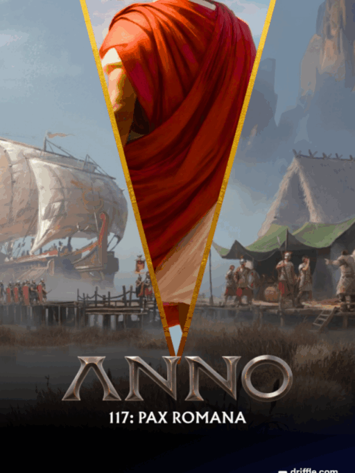 Anno 117 Pax Romana Roman city view with temples, roads, and bustling citizens.