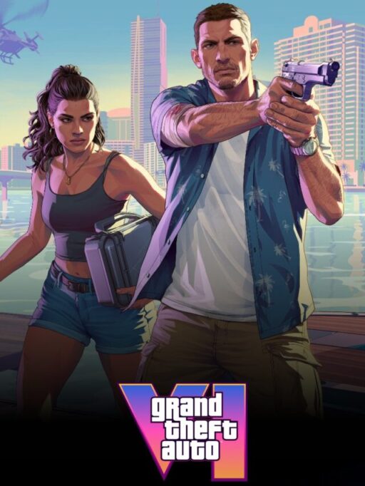 GTA 6 December showcase cover showing Vice City skyline, main characters, and Rockstar branding.