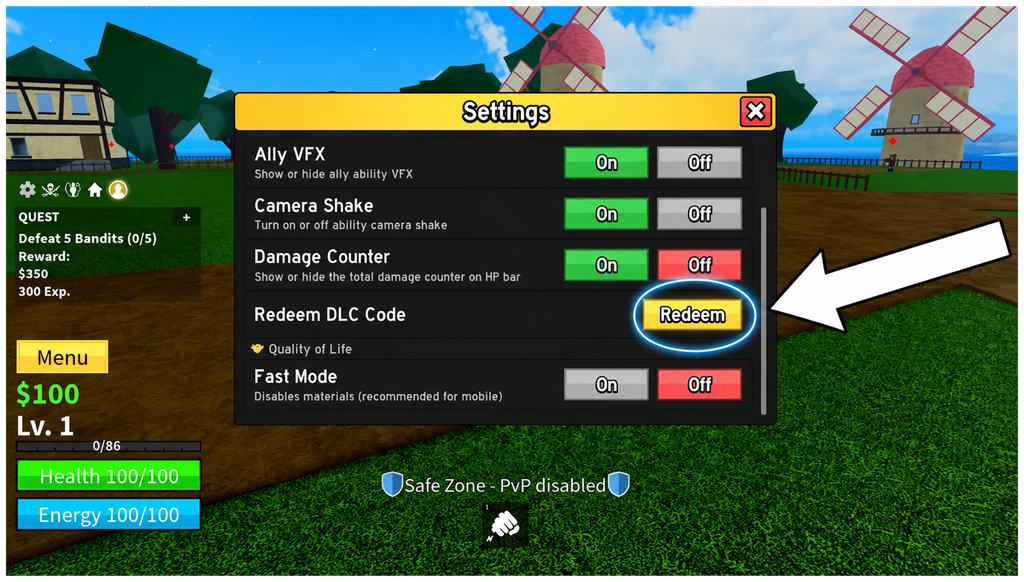 Blox Fruits codes redeem step 3
