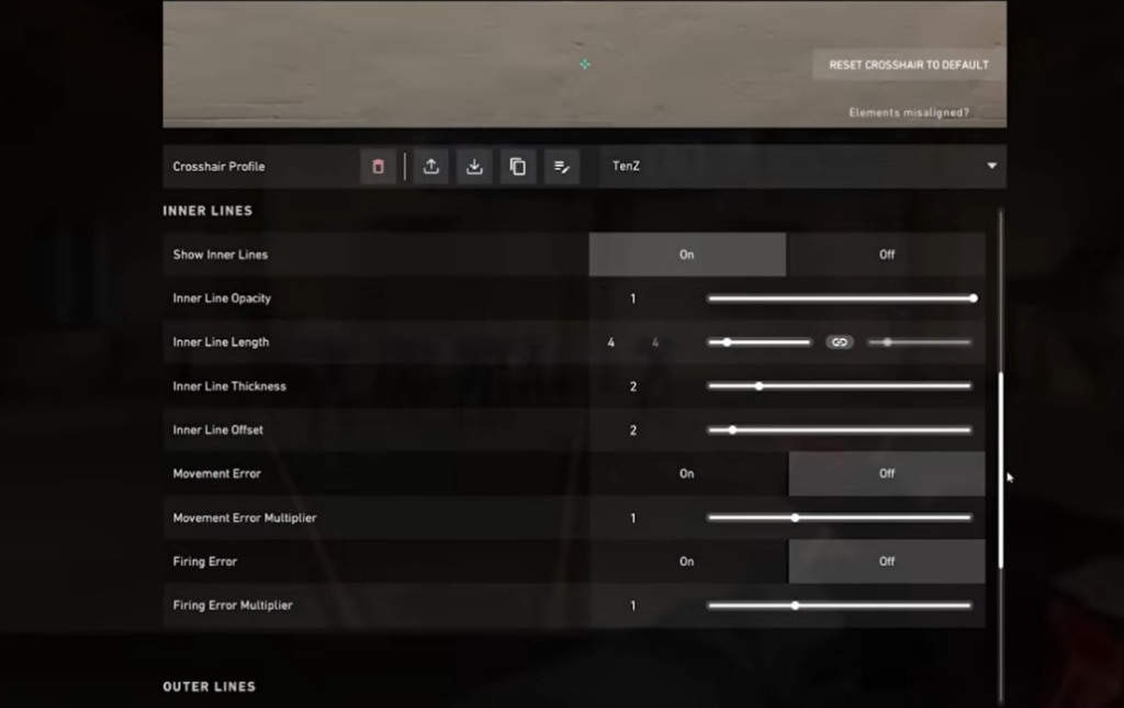 Valorant crosshair settings