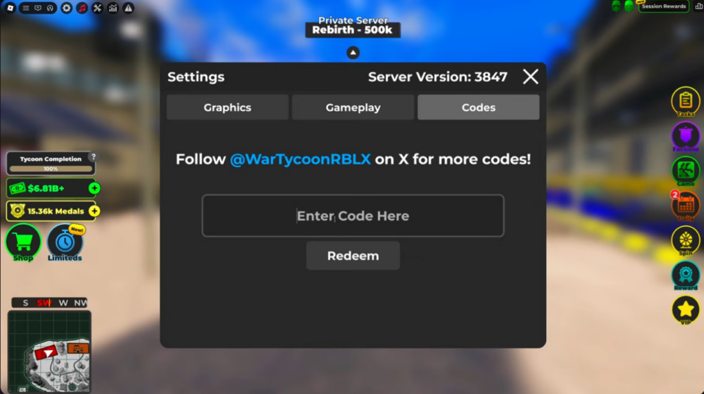 War Tycoon codes