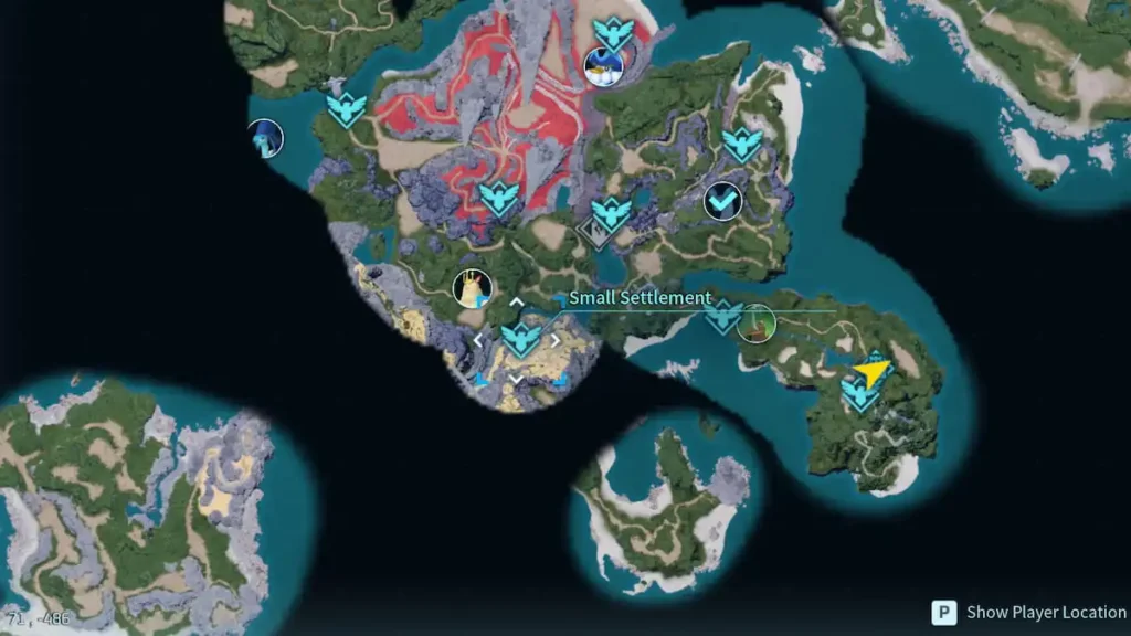 Southwest of Small Settlement Palworld Best Base Locations