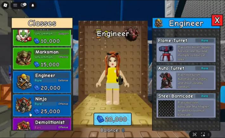 Survive Zombie Arena Engineer class