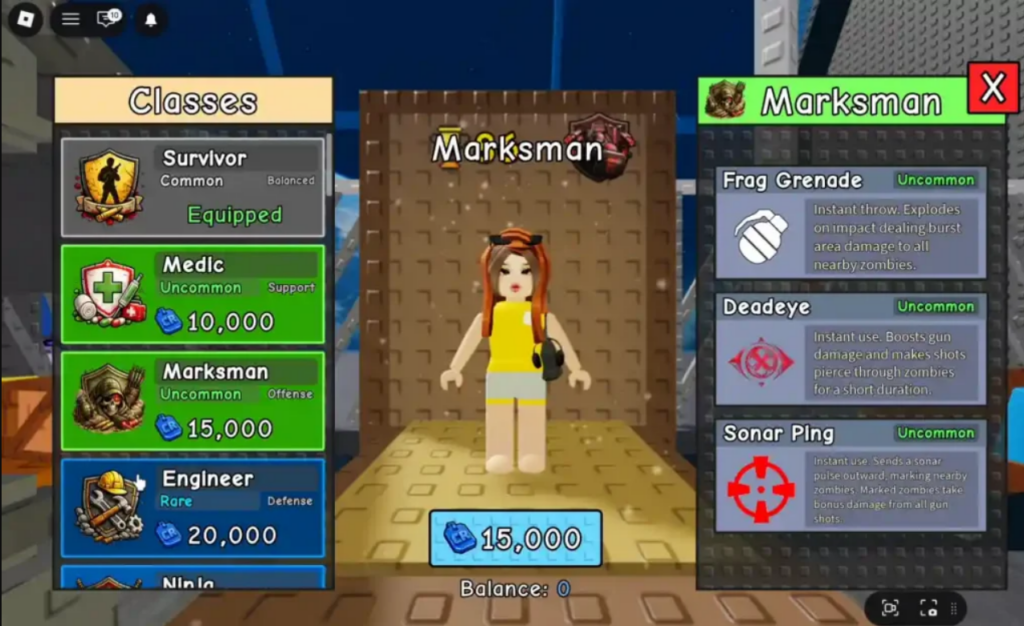 Survive Zombie Arena Marksman class