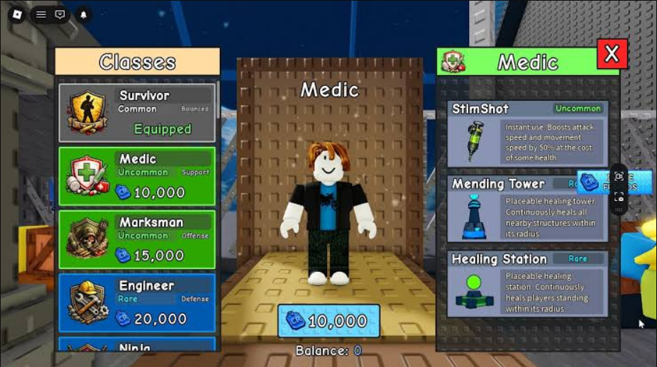 Survive Zombie Arena Medic class