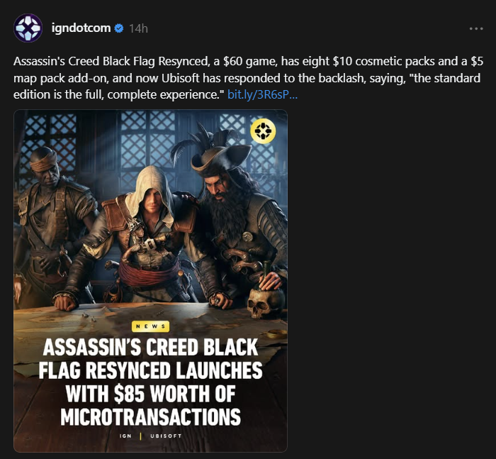 Assassin's Creed Black Flag Resynced Microtransaction Prices