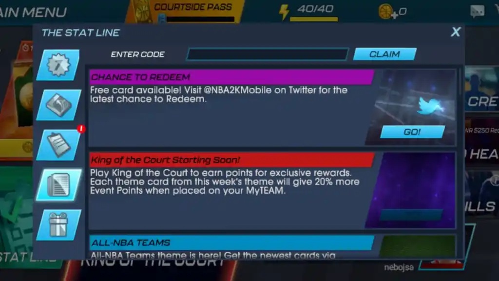 NBA 2K Mobile Codes Redeem